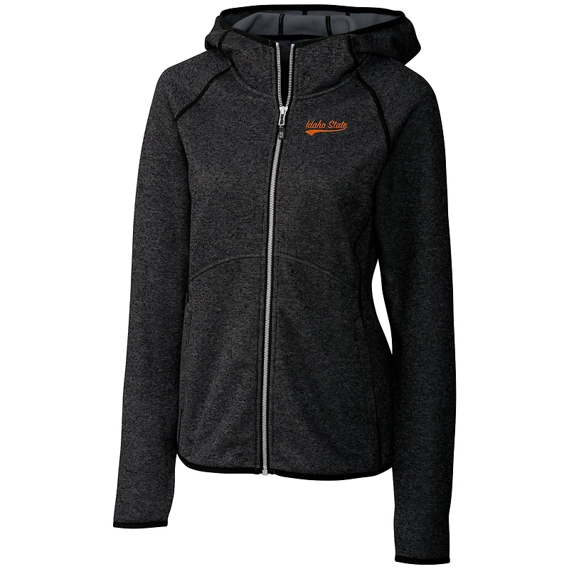 Women's Cutter & Buck Heather Charcoal Idaho State Bengals Mainsail Sweater Knit Full-Zip Hoodie Jacket
