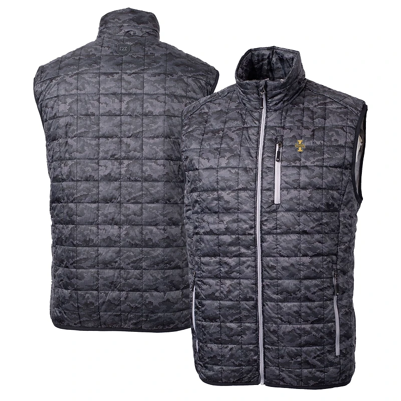 Doudoune sans manches zippée intégrale Cutter & Buck Black Idaho Vandals Rainier pour homme, isolée PrimaLoft Eco et imprimée.