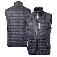 Doudoune sans manches zippée intégrale Cutter & Buck Black Idaho Vandals Rainier pour homme, isolée PrimaLoft Eco et imprimée.