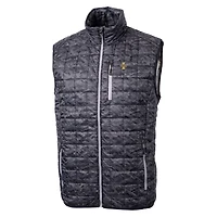 Doudoune sans manches zippée intégrale Cutter & Buck Black Idaho Vandals Rainier pour homme, isolée PrimaLoft Eco et imprimée.
