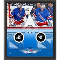 Coffret Shadowbox encadré avec rondelles de hockey autographiées d'Igor Shesterkin et Henrik Lundqvist