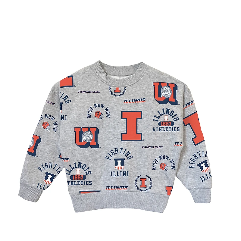 Girls Youth Gameday Couture  Gray Illinois Fighting Illini Always On Repeat Pullover Sweatshirt