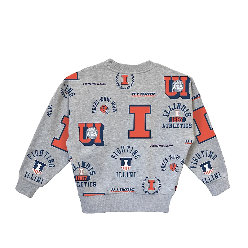 Girls Youth Gameday Couture  Gray Illinois Fighting Illini Always On Repeat Pullover Sweatshirt