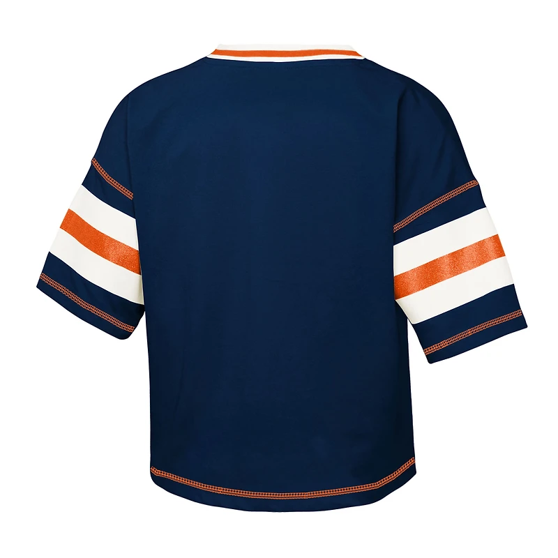 T-shirt col V bleu marine pour jeunes filles de l'équipe football américain Illinois Fighting Illini Grid Iron
