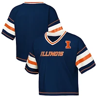 T-shirt col V bleu marine pour jeunes filles de l'équipe football américain Illinois Fighting Illini Grid Iron