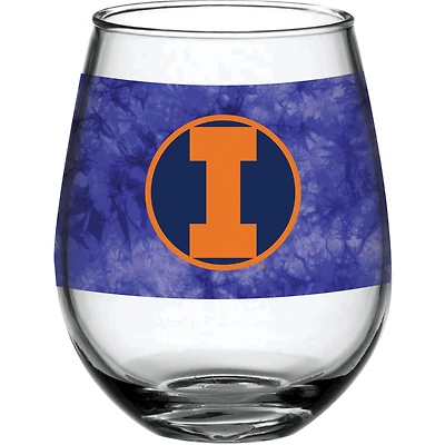 Illinois Combattant Illini 15oz. Verre à vin sans pied Tie-Dye Vintage