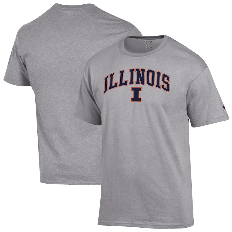 Men's Champion  Heather Gray Illinois Fighting Illini Arch Over Logo T-Shirt