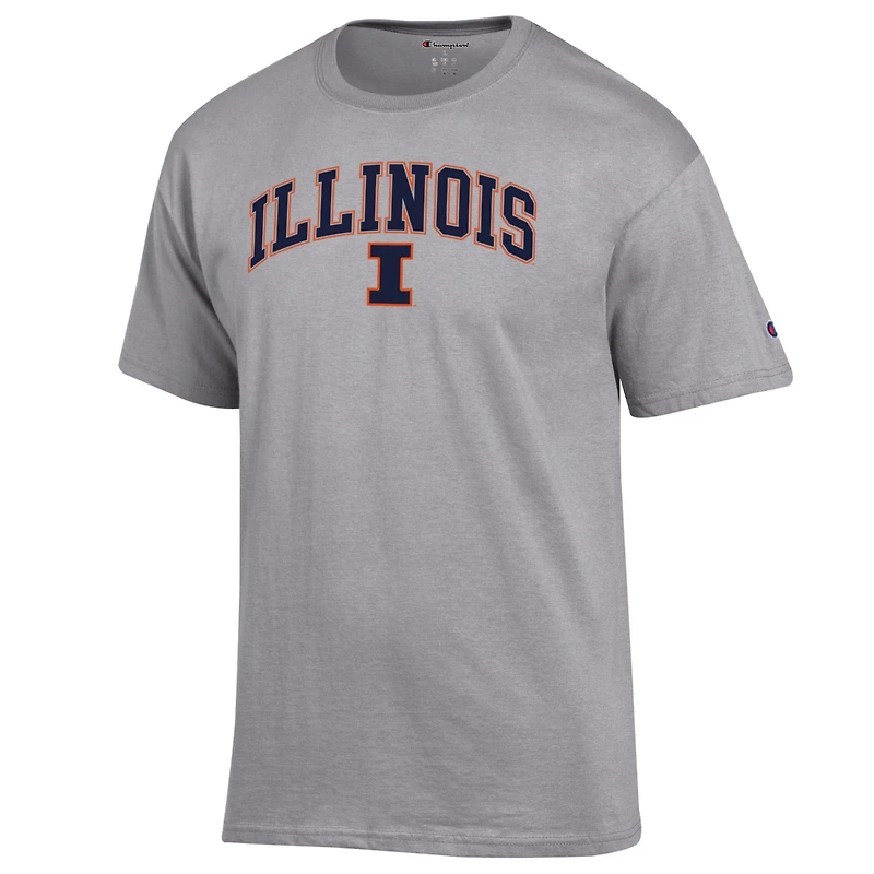 Men's Champion  Heather Gray Illinois Fighting Illini Arch Over Logo T-Shirt