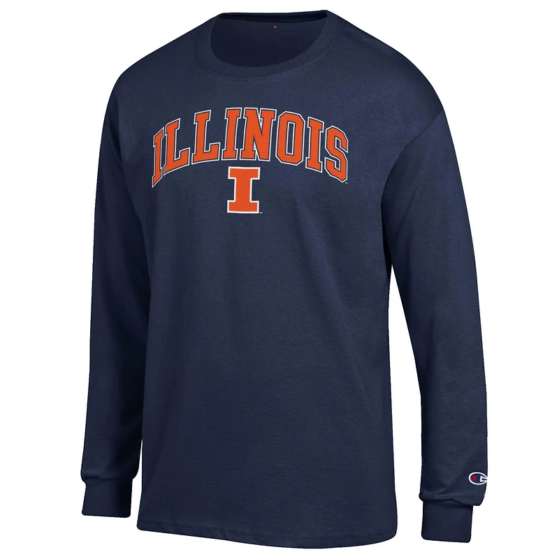 T-shirt à manches longues pour homme Champion Navy Illinois Fighting Illini Arch Over Logo