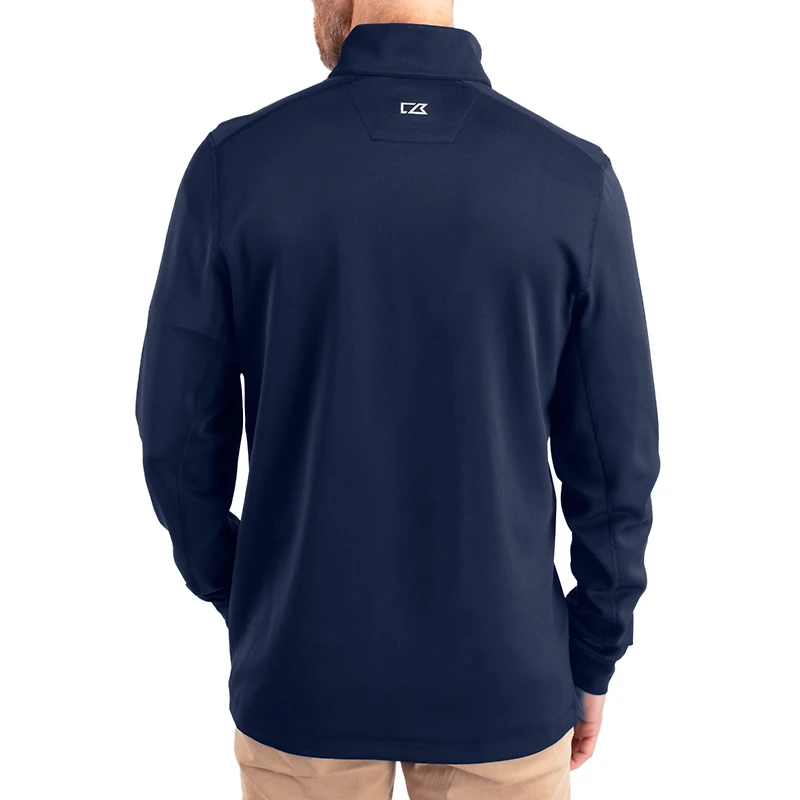 Pull à col zippé Cutter & Buck bleu marine Illinois Fighting Illini DryTec Traverse Stretch Eco Tri-Blend pour homme