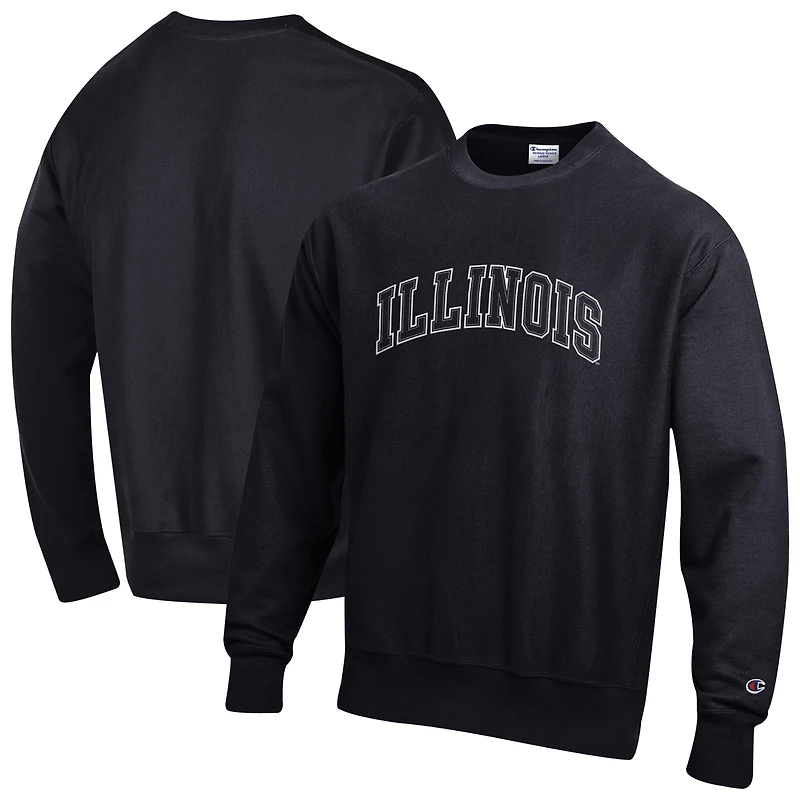 Sweat-shirt à col rond Champion noir pour homme, Illinois Fighting Illini, tissage inversé