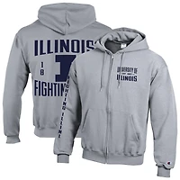 Sweat à capuche zippé en polaire Powerblend gris Champion Illinois Fighting Illini Varsity pour homme