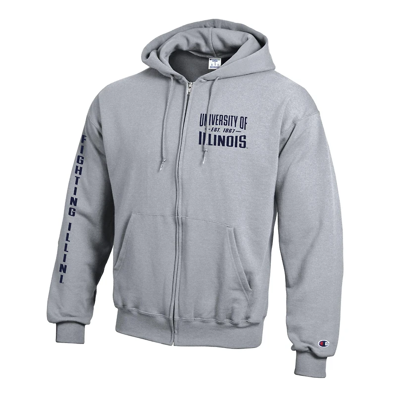 Sweat à capuche zippé en polaire Powerblend gris Champion Illinois Fighting Illini Varsity pour homme