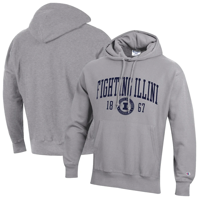 Men's Champion Heather Gray Illinois Fighting Illini Established Reverse Weave Hoodie