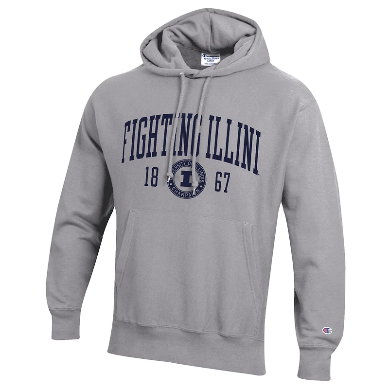 Men's Champion Heather Gray Illinois Fighting Illini Established Reverse Weave Hoodie