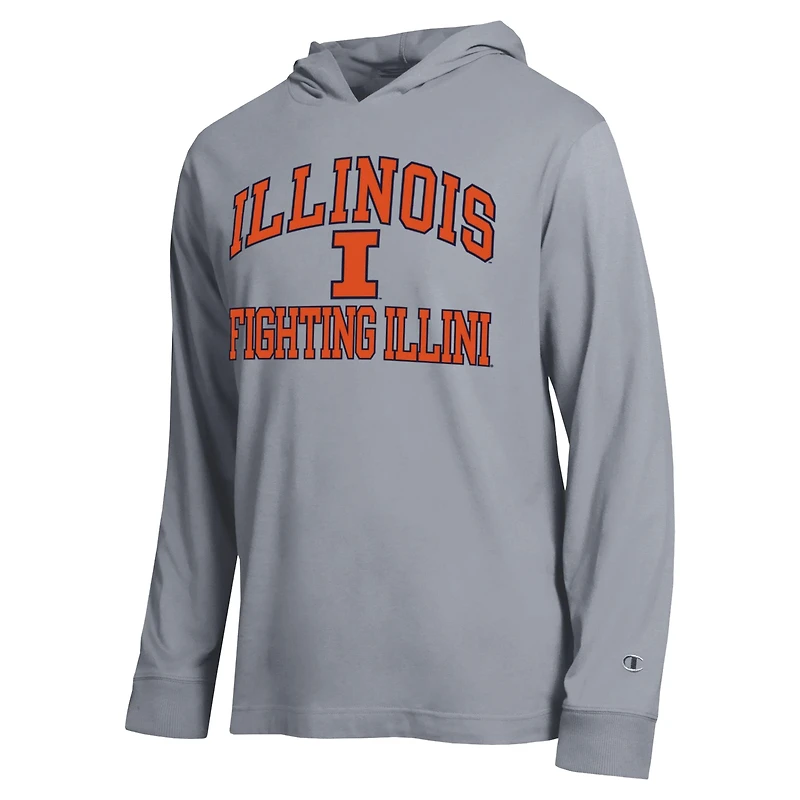Men's Champion  Heather Gray Illinois Fighting Illini High Motor All-Star Long Sleeve Hooded T-Shirt