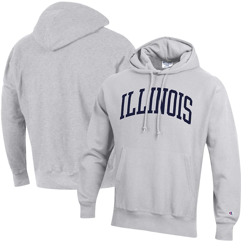 Sweat à capuche coupe décontractée Champion Heather Gray Illinois Fighting Illini Team Arch Reverse Weave