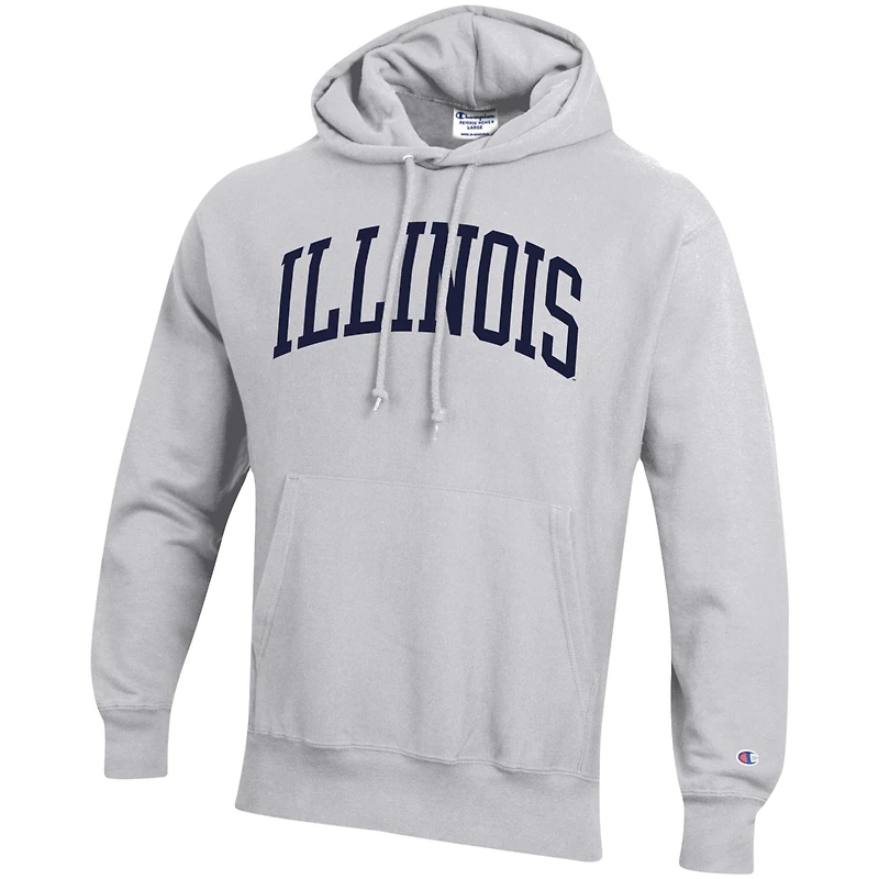 Sweat à capuche coupe décontractée Champion Heather Gray Illinois Fighting Illini Team Arch Reverse Weave