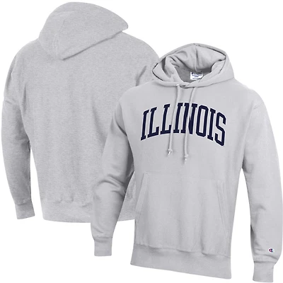 Men's Champion Heather Gray Illinois Fighting Illini Team Arch Reverse Weave Relaxed Fit Pullover Hoodie
