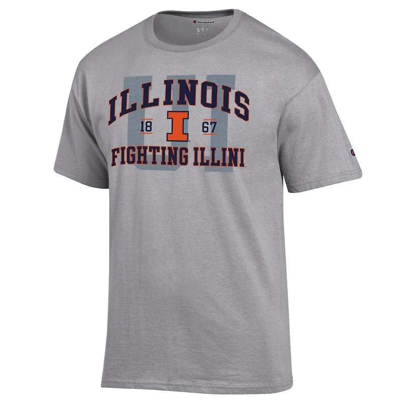 Men's Champion Heather Gray Illinois Fighting Illini Varsity T-Shirt