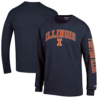 T-shirt à manches longues 2-Hit bleu marine avec logo Arch Over des Fighting Illini pour homme