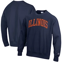Men's Champion Navy Illinois Fighting Illini Relaxed Fit Arch Reverse Weave Pullover Sweatshirt