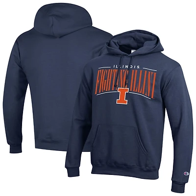 Sweat à capuche Champion bleu marine pour homme, modèle Team Pride Powerblend, aux couleurs de l'équipe des Fighting Illini l'Illinois.