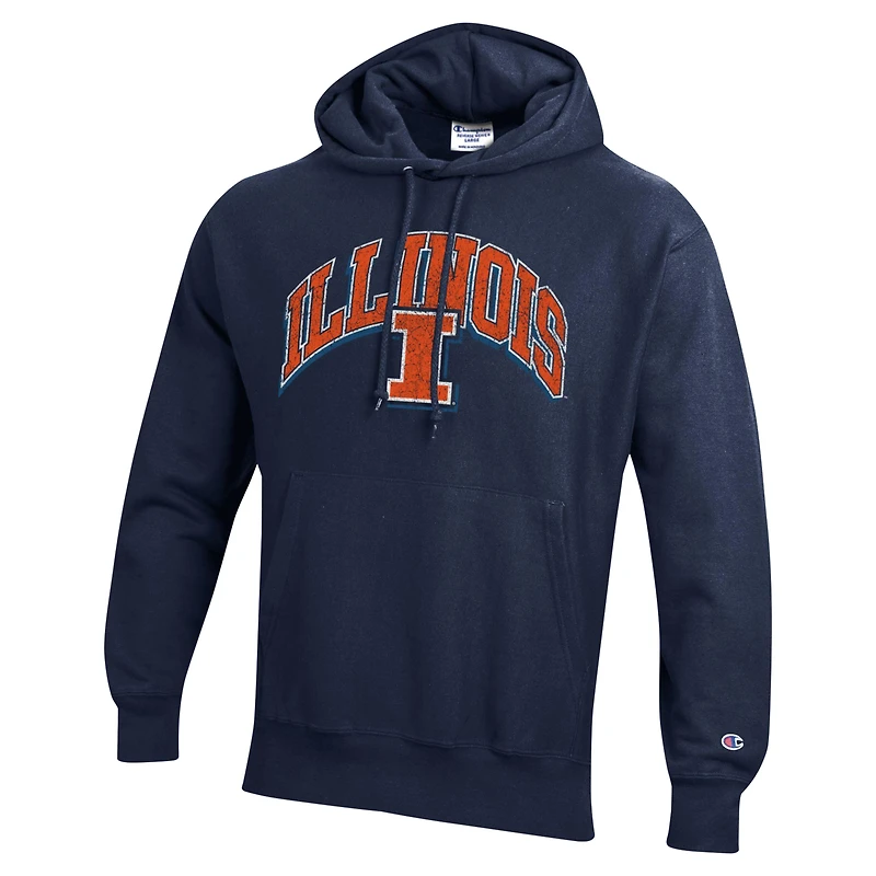 Sweat à capuche Champion Navy Illinois Fighting Illini Vault Late Night Reverse Weave pour hommes