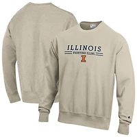 Sweat-shirt à col rond Champion Oatmeal pour homme, Illinois Fighting Illini Reverse Weave