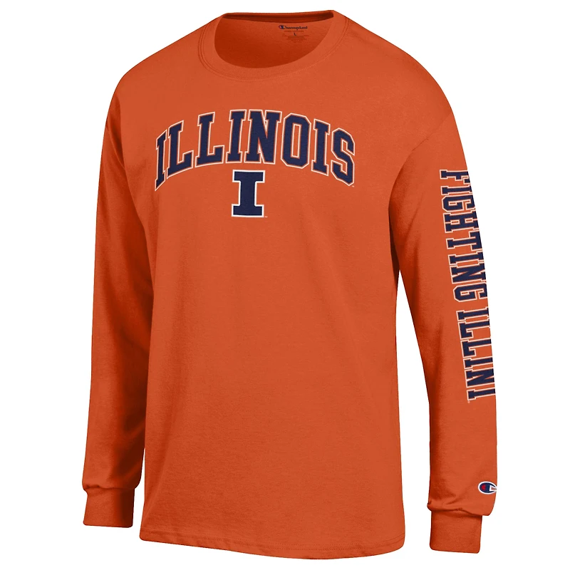 T-shirt à manches longues orange Illinois Fighting Illini pour homme, champion, avec logo Arch Over, 2 coups