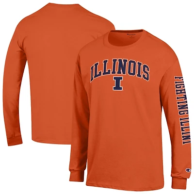 T-shirt à manches longues orange Illinois Fighting Illini pour homme, champion, avec logo Arch Over, 2 coups