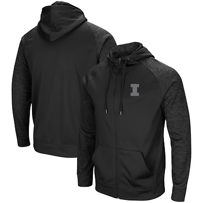 Colosseum Black Illinois Fighting Illini Blackout 3.0 Tonal Raglan Full-Zip Sweat à capuche pour homme