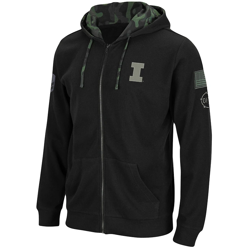 Sweat à capuche léger gaufré entièrement zippé Colosseum Black Illinois Fighting Illini OHT pour hommes