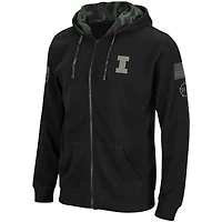 Sweat à capuche léger gaufré entièrement zippé Colosseum Black Illinois Fighting Illini OHT pour hommes