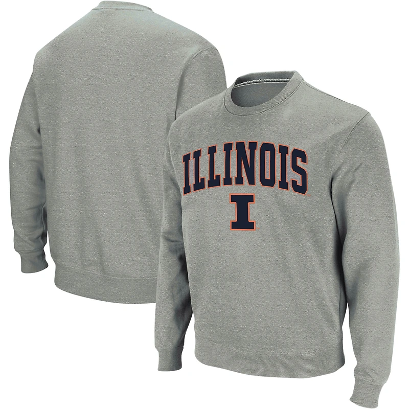 Colosseum Heather Grey Illinois Fighting Illini Arch & Logo Crew Neck Sweat-shirt pour homme