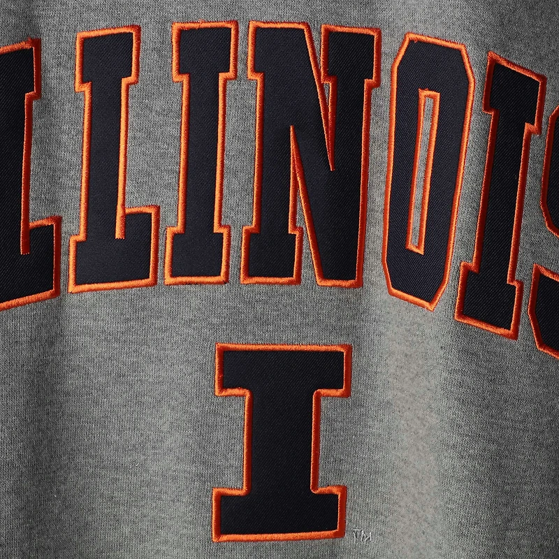 Men's Colosseum Heather Gray Illinois Fighting Illini Arch & Logo Crew Neck Sweatshirt