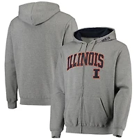 Sweat à capuche entièrement zippé Colosseum gris chiné Illinois Fighting Illini Arch & Logo 3.0 pour homme