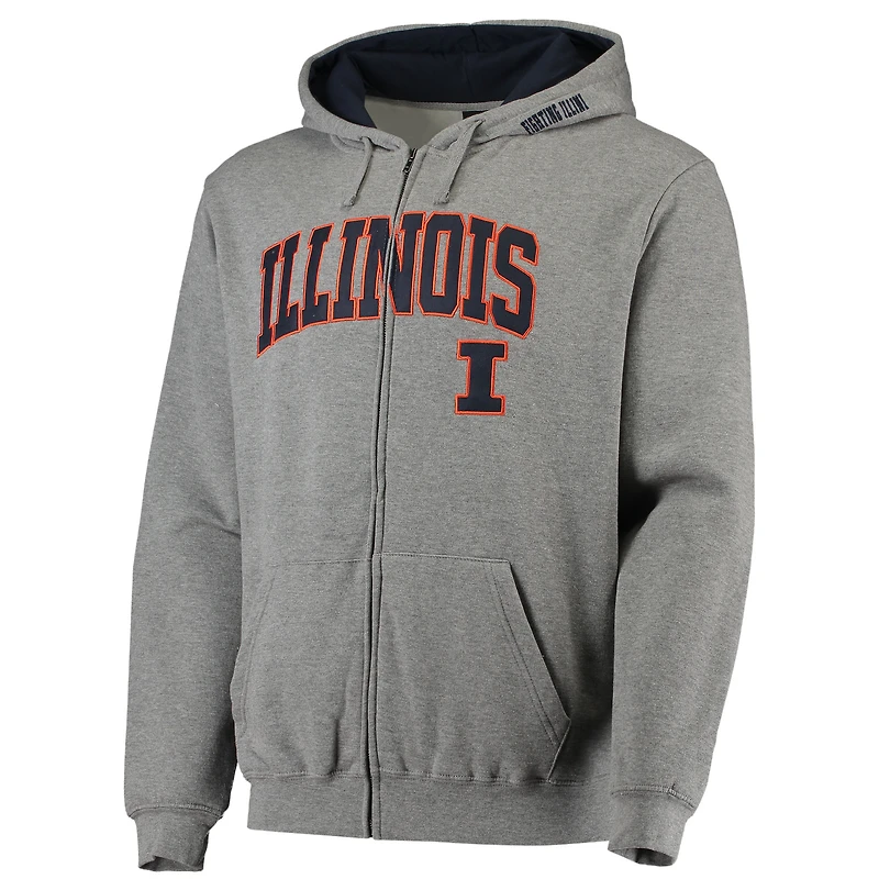 Men's Colosseum Heathered Gray Illinois Fighting Illini Arch & Logo 3.0 Full-Zip Hoodie