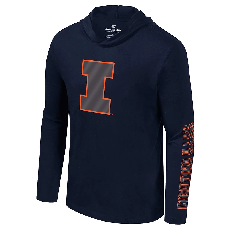 Men's Colosseum Navy Illinois Fighting Illini Color Pop Active Blend 2-Hit Long Sleeve Hooded T-Shirt