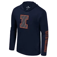 Men's Colosseum Navy Illinois Fighting Illini Color Pop Active Blend 2-Hit Long Sleeve Hooded T-Shirt