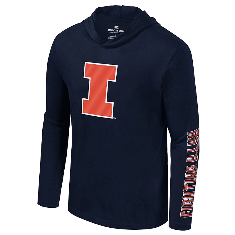 T-shirt à capuche manches longues et 2 coups pour homme, bleu marine, Illinois Fighting Illini, coloris pop, Active Blend
