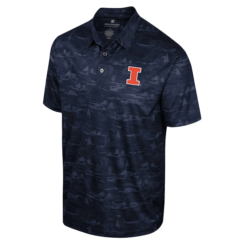 Men's Colosseum Navy Illinois Fighting Illini Daly Print Polo