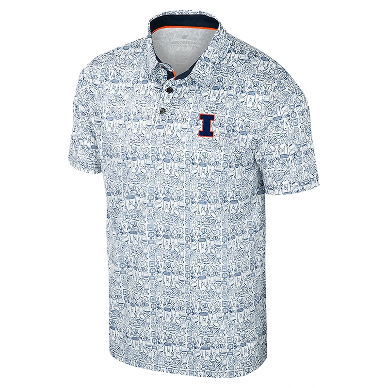 Men's Colosseum Navy Illinois Fighting Illini It's Time! Allover Print Polo