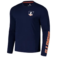T-shirt à manches longues Colosseum Navy Illinois Fighting Illini Logo Lockup 3-Hit Active Blend pour hommes