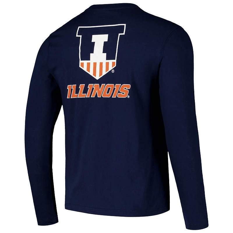 T-shirt à manches longues Colosseum Navy Illinois Fighting Illini Logo Lockup 3-Hit Active Blend pour hommes