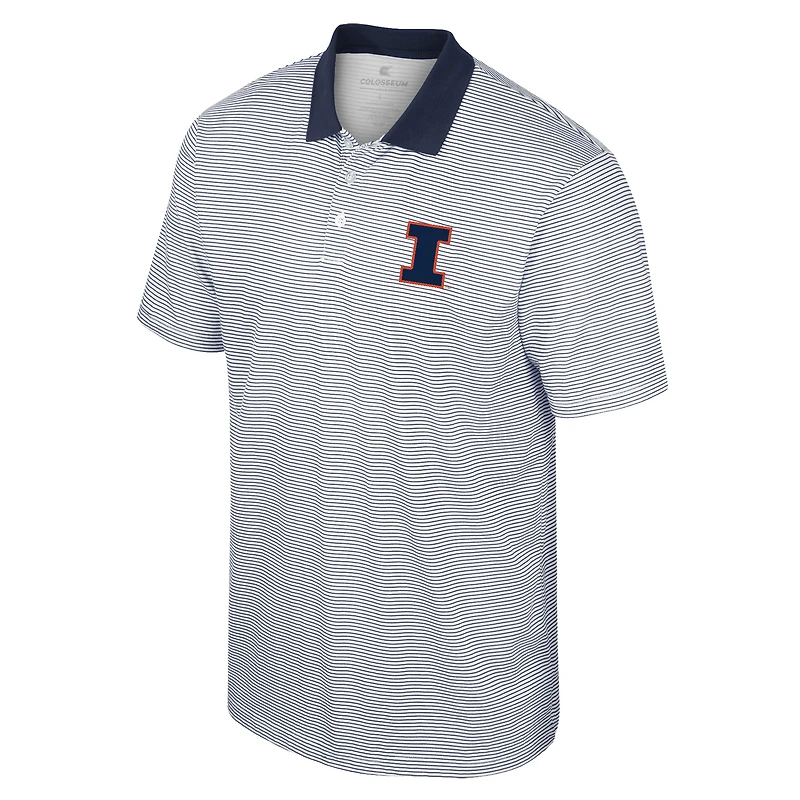 Polo à rayures imprimé Colosseum blanc/bleu marine Illinois Fighting Illini pour hommes