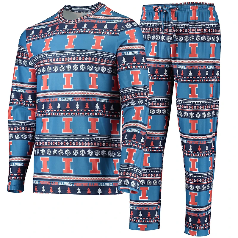 Ensemble de nuit pour homme Concepts Sport Blue Illinois Fighting Illini Ugly Sweater, haut à manches longues et pantalon