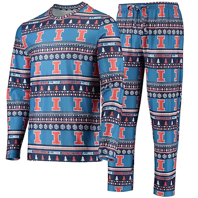 Ensemble pyjama Concepts Sport bleu Illinois Fighting Illini pour homme : pull moche à manches longues et pantalon.