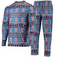 Ensemble pyjama Concepts Sport bleu Illinois Fighting Illini pour homme : pull moche à manches longues et pantalon.