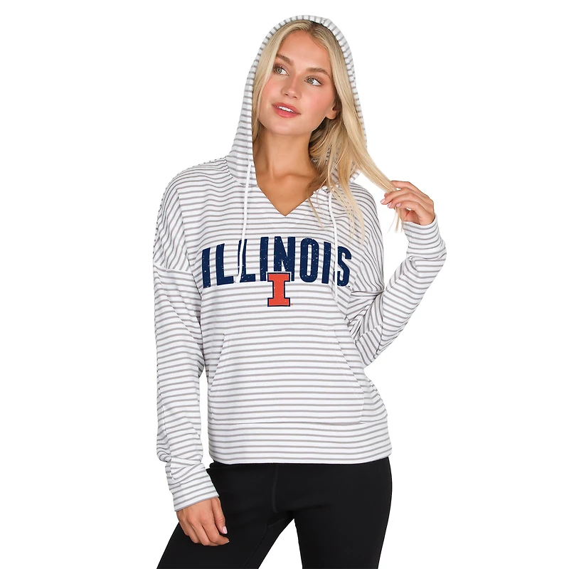 Sweat à capuche rayé col en V et rayures blanches/gris Illinois Fighting Illini pour homme